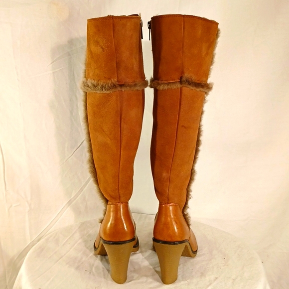 🔥 NWOT Johnson & Murphy Camel Tan Suede & Saddle Leather Fur Boots - Picture 7 of 16